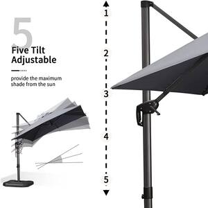 9 ft.x 11.5 ft. Patio Cantilever Umbrella Aluminum Offset 360° Rotation Umbrella in Light Gray