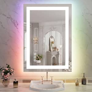 28 in. W x 20 in. H Rectangular Frameless LED Front Lit, RGB Backlit Anti-Fog Tempered Glass Wall Bathroom Vanity Mirror