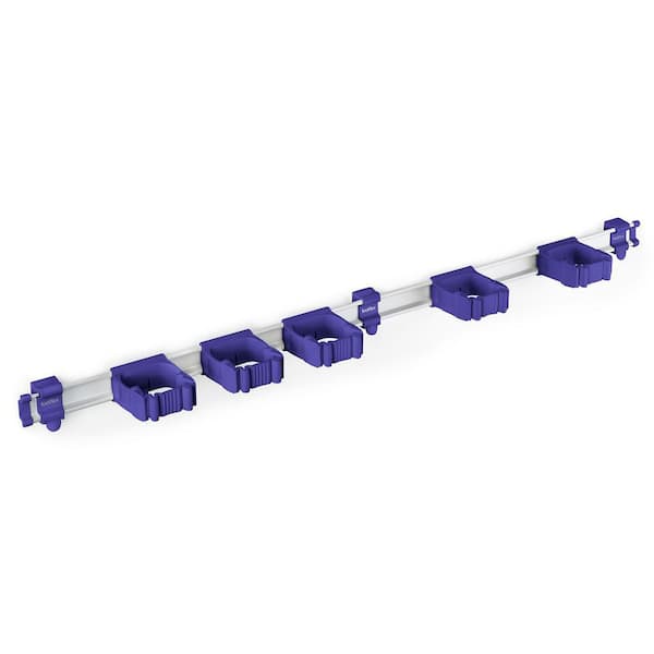 TOOLFLEX 37 in. Universal Garage Storage Rail System with 5 Purple One-Size-Fits-All Holders