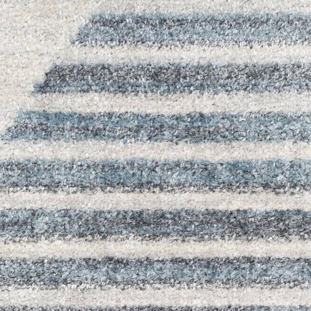 Astra Shimmering Geometric Blue Round Easy-Care Area Rug