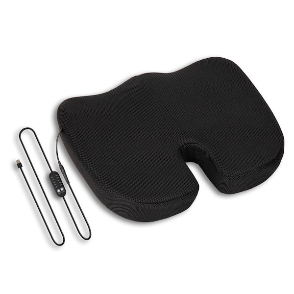 Heated Memory Foam Seat Cushion, Air-Cloud Technology with 4 Heat Settings, Timer and Auto Shut-Off, Black