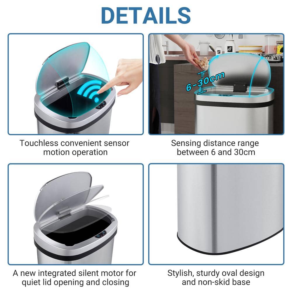 Innovaze 15.85 Gallon Silver Stainless Steel Motion Sensor Trash Can