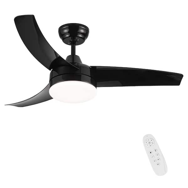 YUHAO Modern Indoor 42 in. Black Ceiling Fan with Integrated LED Light Kit and Remote Control