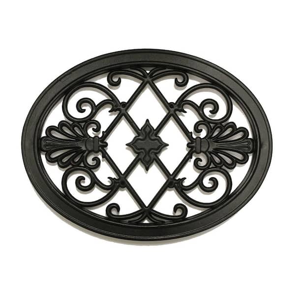 NUVO IRON 17 in. x 13 in. Black Cast Aluminum Oval Insert for Wooden Gate or Fence