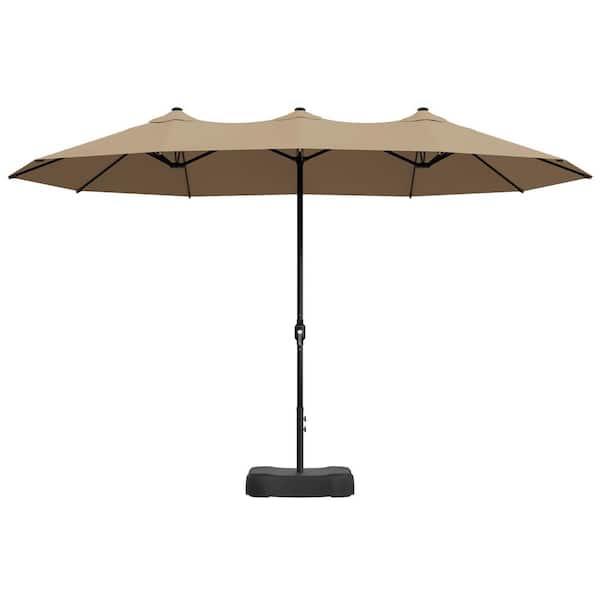 15 ft. Outdoor Market Patio Umbrella Double Sided Umbrella with Base in Beige