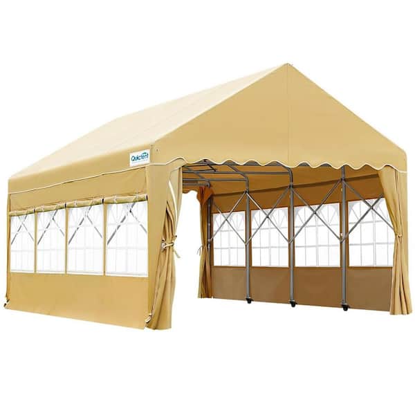 AFAIF 13 ft. x 20 ft. Heavy Duty Carport Retractable Party Tent with Wheels Movable Shelter with Transparent Windows&Curtains