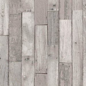 NEXT Distressed Wood Plank Grey Removable Non-Woven Paste the Wall Wallpaper