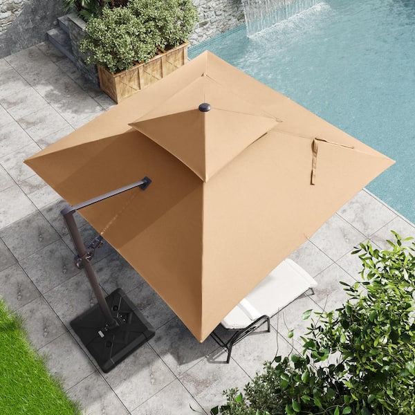 Crestlive Products 10 ft. x 10 ft. Double Top Cantilever Tilt Patio Umbrella in Tan