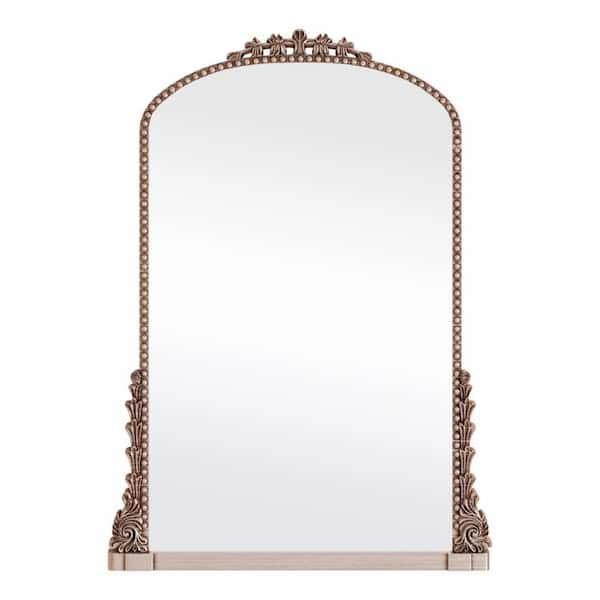 28 in. W x 40 in. H Arched Decorative Antique Silver Polyurethane Frame Wall Bathroom Vanity Mirror