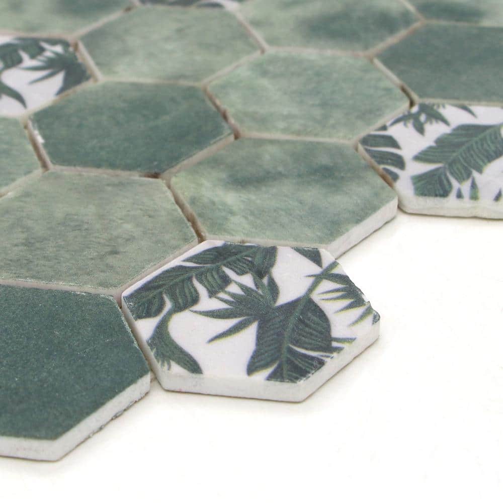 Green Hexagon Recycled Glass Mosaic Tile Sheets