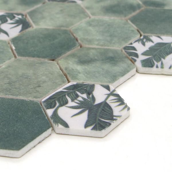 Concrete Green Hexagon 6 in. x 6 in. Backsplash.Recycled Glass Cement Looks Floor And Wall Mosaic Tile (0.25 sq.ft.)