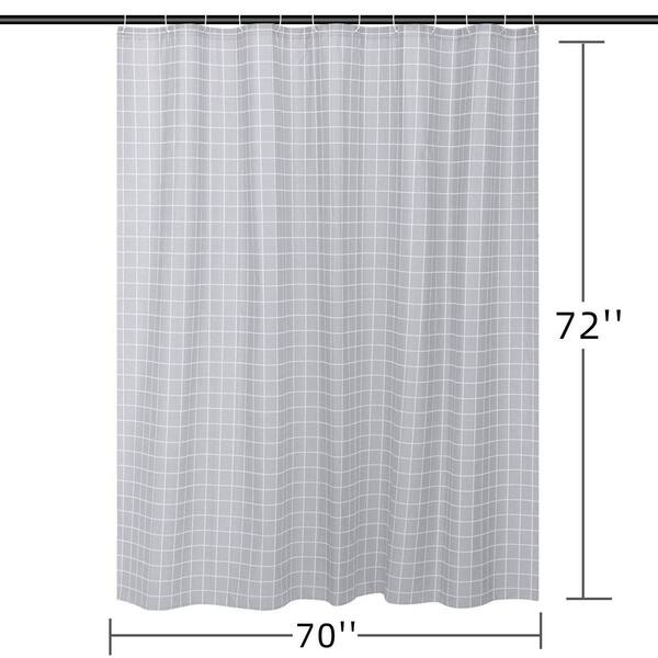 RAY STAR Raystar 70 in. x 72 in. Gray PEVA Plaid Shower Curtain Liner Plastic Waterproof Bathroom Shower Curtains with 12 Hooks