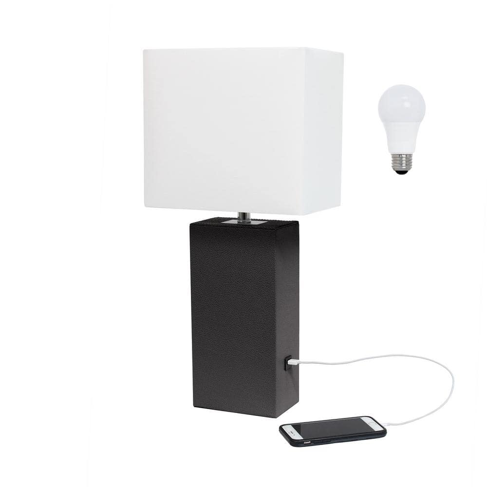 21 in. Brown Modern Leather Wrapped Table Lamp, with LED Bulb Included