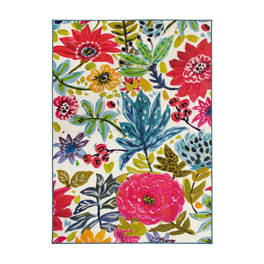 Multicolor Floral Synthetic Washable 5' x 7' Rectangular Rug