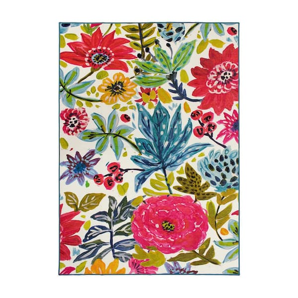 My Magic Carpet Floral Bloom Multicolor 5 ft. x 7 ft. Floral Washable Area Rug