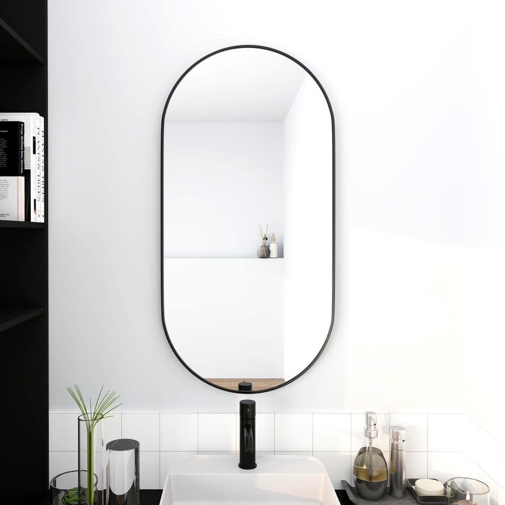 Modern 18 in. W x 35 in. H Round Aluminum Framed Wall Bathroom Vanity Mirro