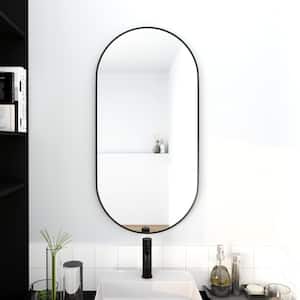 Modern 18 in. W x 35 in. H Round Aluminum Framed Wall Bathroom Vanity Mirror in Black for Living Room, Bathroom Room
