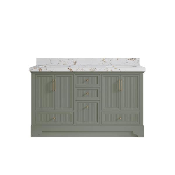 Willow Collections Alys 60 in. W x 22 in. D x 36 in. H Double Sink Bath Vanity in Evergreen with 2 in. Viola Gold Top