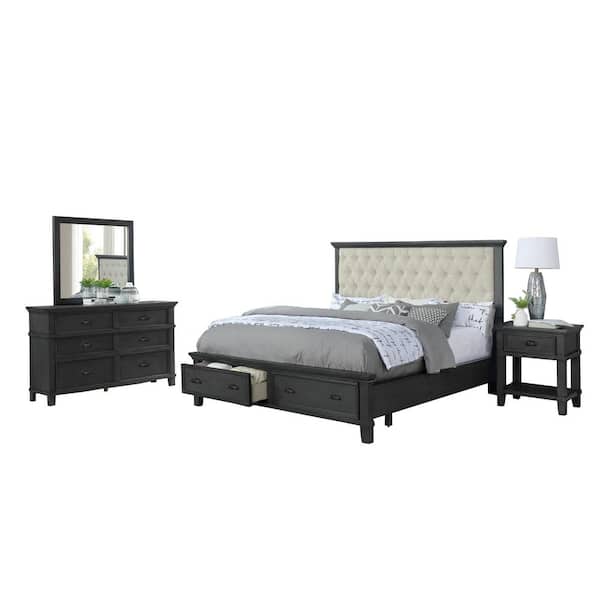 Best Quality Furniture Sandy 4-Piece Cappuccino Queen Platform Storage Bedroom Set