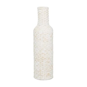 30 in. White Tall Woven Floor Bamboo Wood Decorative Vase
