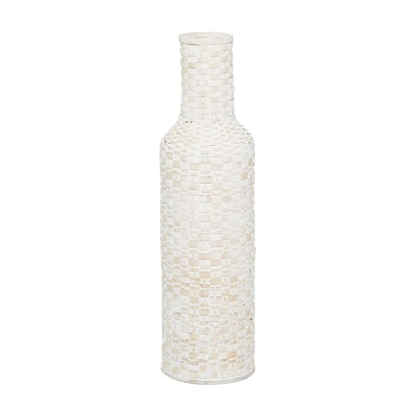 Litton Lane 30 in. White Tall Woven Floor Bamboo Wood Decorative Vase