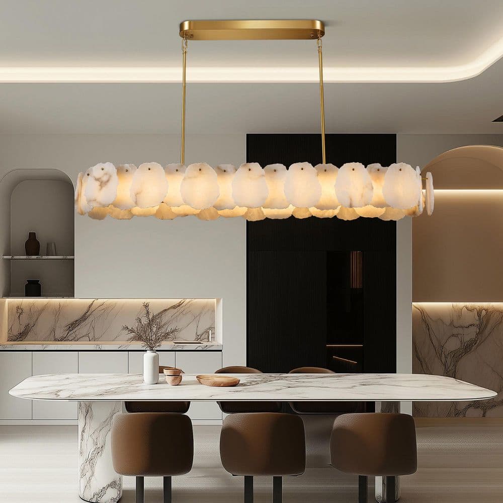 57.8 in. 1-Light Dimmable Integrated LED Brass Alabaster Chandelier, Luxury Large Marble Kitchen Island Chandelier price history on PriceWatchPro