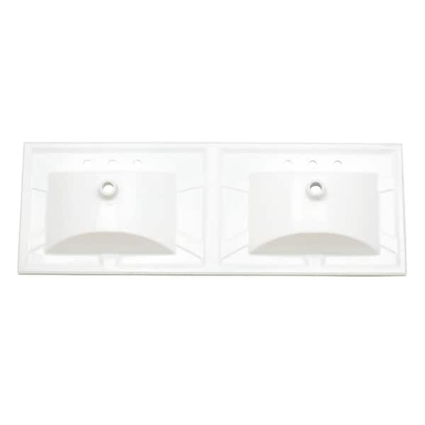 Solid Surface Double Sink Vanity Top, 61 Inch Vanity Top Double Bowl Sink