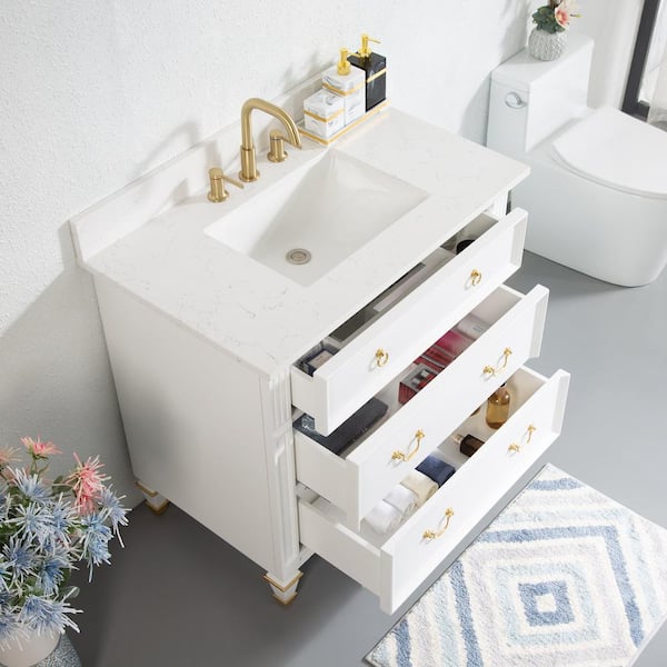 ANGELES HOME 36 in. W x 22 in. D Solid Wood Single Sink Bath Vanity in White  with Carrara White Quartz Top, Soft-Close Drawers MALLEN36QZ-WT - The Home  Depot