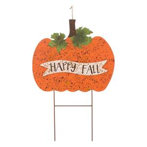 29.88 in. H Metal Rusty Pumpkin Yard Stake or Standing Decor or Hanging Decor (KD, 3 Function)