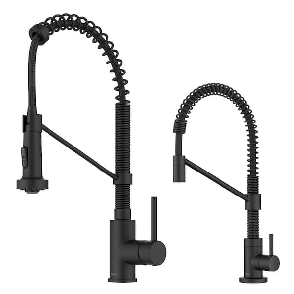 KRAUS Bolden Single Handle Pull Down Sprayer Kitchen Faucet and Water Filter Faucet Combo in Matte Black