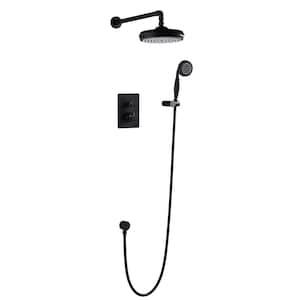 Single Handle 2-Spray Round Hand Shower and Shower Faucet 1.8 GPM with Easy to install Embedded Box in. Matte Black
