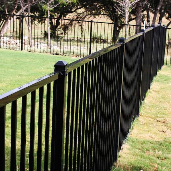 Versai 4 ft. H x 7.5 ft. W Gloss Black Steel Flat Top and Bottom Design Fence Panel
