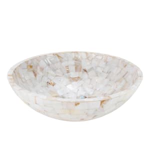 Mother of Pearl White and Gold Seashell Round Vessel Sink with Mounting Ring