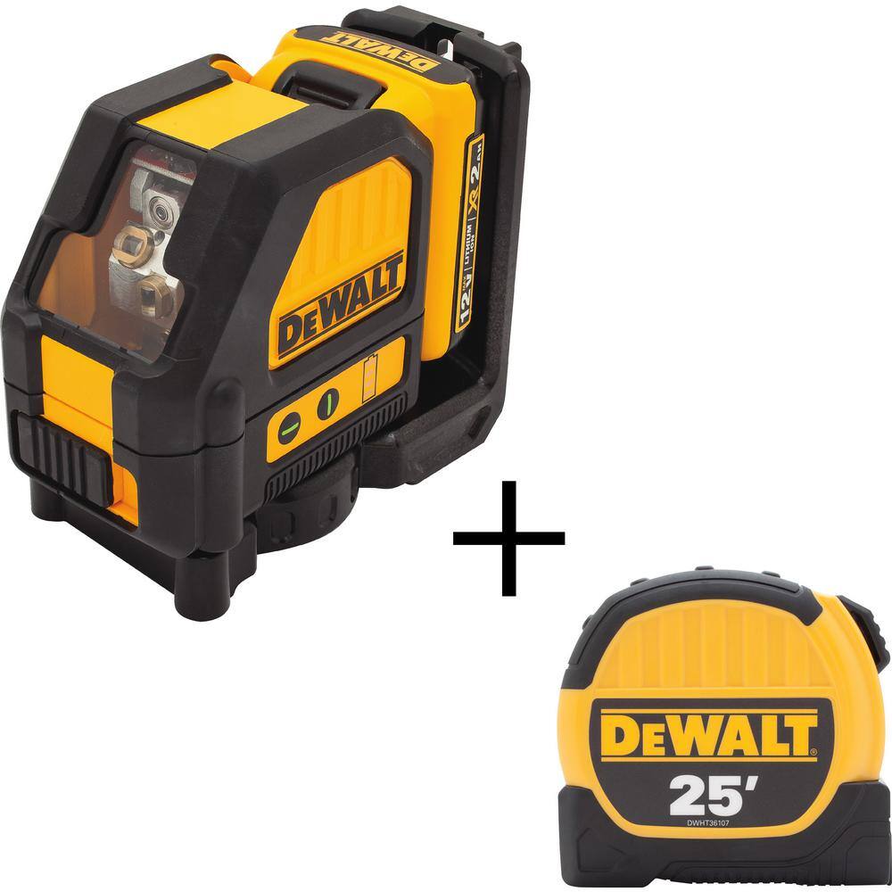 DEWALT 12V MAX Lithium-Ion 165 ft. Green Self-Leveling Cross-Line Laser Level Kit and 25 ft. x 1-1/8 in. Tape Measure DW088LGW36107S Sansujyuku sansujyuku.com