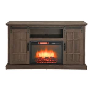 Brown TV Stand Fits TVs up to 65 in. with Two Doors and 23 in.- Electric Fireplace