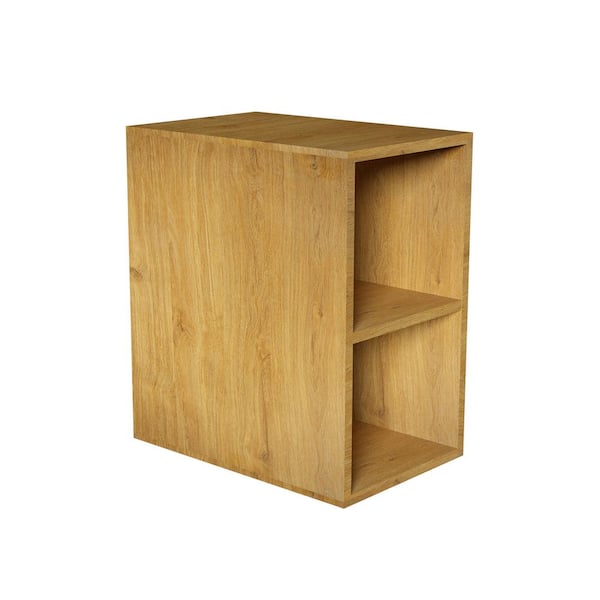 INSTER Noble 11.8 in. W Oak Bathroom Open Shelves Cabinet Bath Vanity with White Solid Surface Integral Top