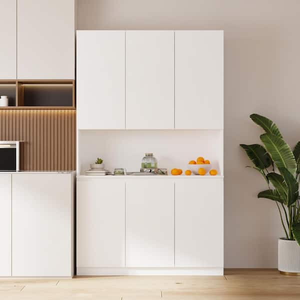 FUFU&GAGA White Wood 47.2 in. W Sideboard Buffet Hutch Cabinet Food Pantry With Door Cabinets, Anti-Dumping Device
