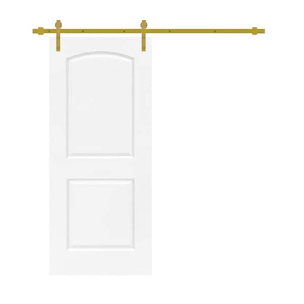 CALHOME 36 in. x 80 in. in White Stained Composite MDF 2-Panel Round Top Interior Sliding Barn Door with Hardware Kit