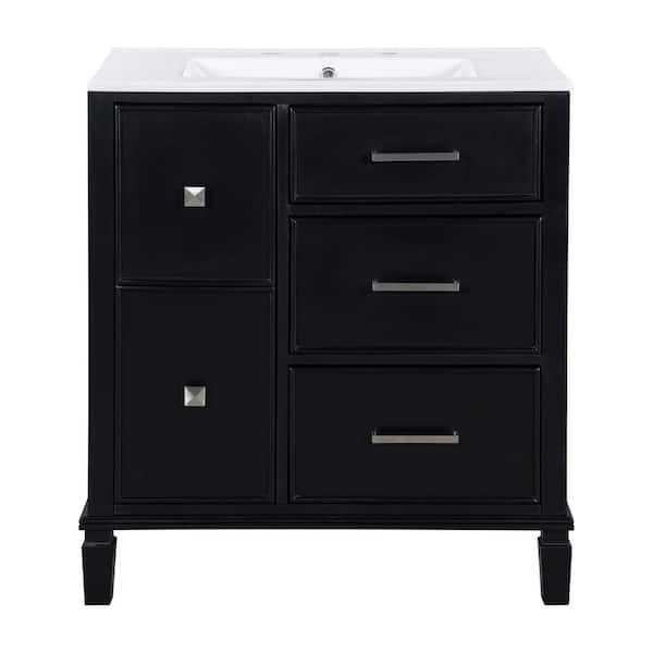 NURVIA 30 in. Single Sink Freestanding Black Bath Vanity with White Ceramic Top Unassembled