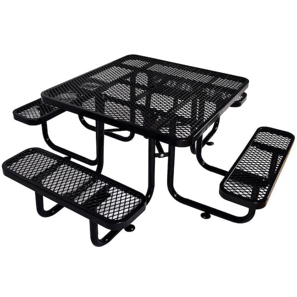 82.9 in. Black Square Steel Picnic Table Seats 8 People with Umbrella Hole for Camping, Picnics, Fishing and Party