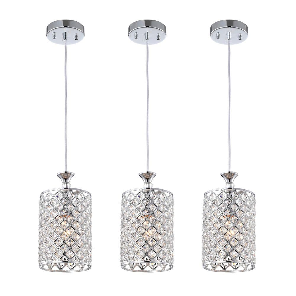 Marya 60-Watt 1-Light 6 in. Chrome Round Beaded Drum Pendant Lighting Fixture with Crystals for Kitchen Island (3-Pack) price history on PriceWatchPro