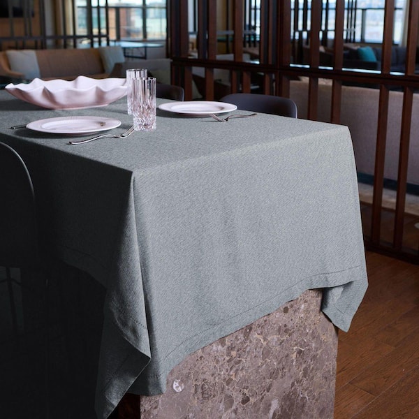 Brittany Hemstitch 60 in. W x 120 in L Grey Solid Cotton Rich Tablecloth