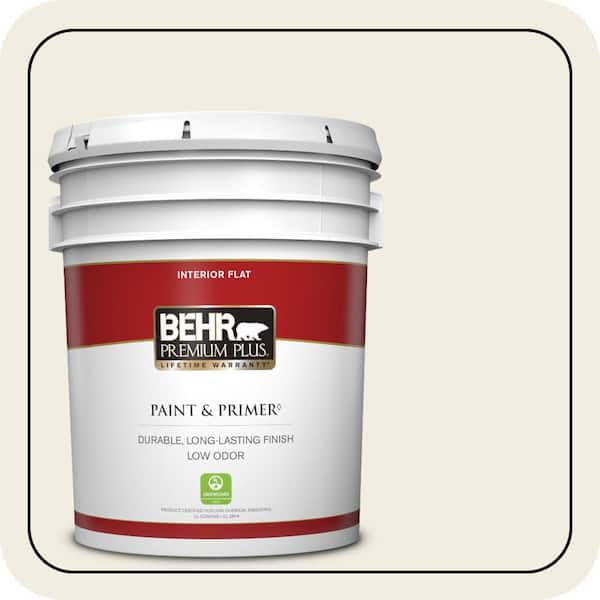 BEHR PREMIUM PLUS 5 gal. #YL-W05 Swiss Coffee Flat Low Odor Interior Paint & Primer