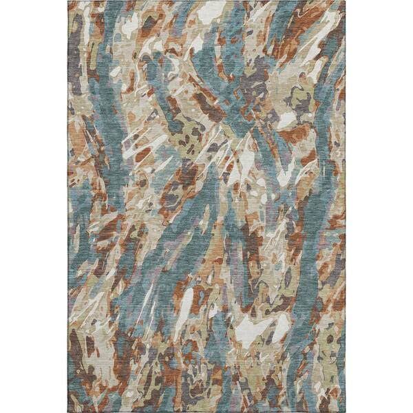 Mayfield Premium Machine Washable Abstract AMF2441 Teal 10 ft. x 14 ft. Area Rug