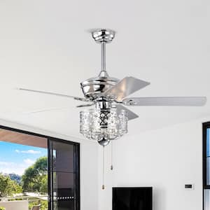 Modern 52 in. Indoor Chrome Ceiling Fan with Hand Pull Chain and 2-Color-Option Blades Included