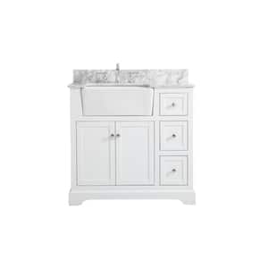 Simply Living 36 in. W x 22 in. D x 34.75 in. H Bath Vanity in White with Carrara White Marble Top