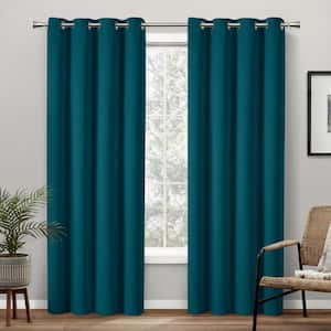 Academy Sapphire Teal Solid Blackout Grommet Top Curtain, 52 in. W x 63 in. L (Set of 2)