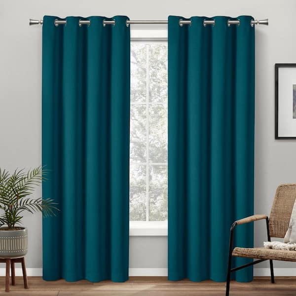EXCLUSIVE HOME Academy Sapphire Teal Solid Blackout Grommet Top Curtain, 52 in. W x 63 in. L (Set of 2)