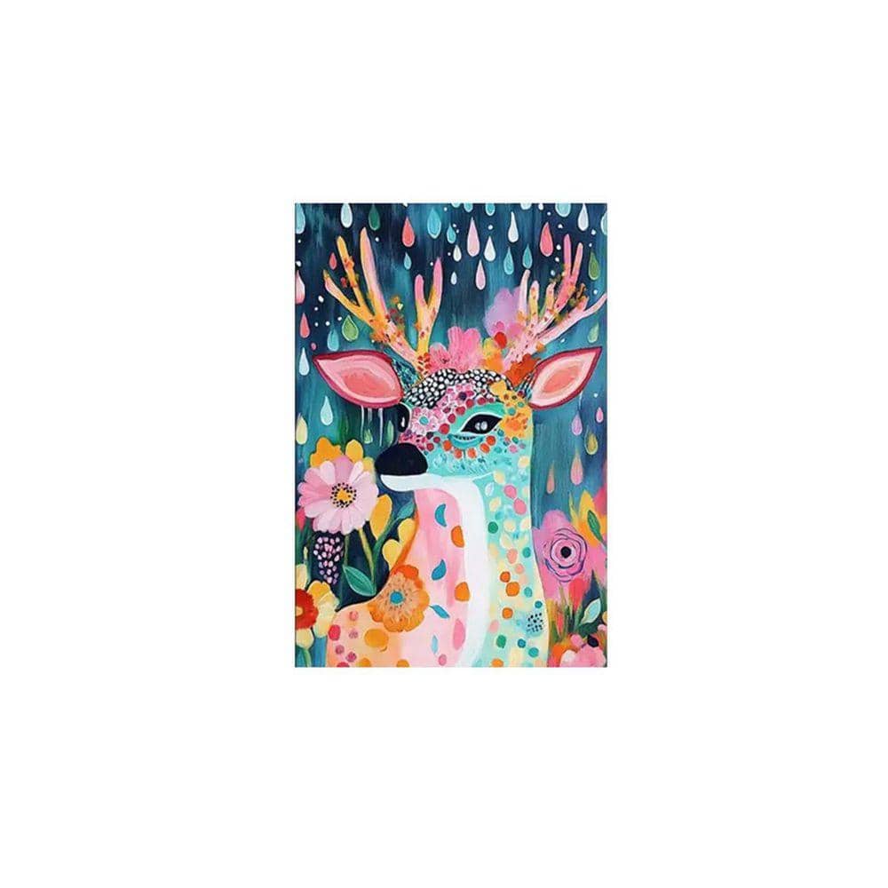 1pc 24x36 inch Wooden Framed Colored Deer Canvas Painting, Ready
