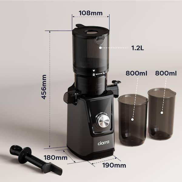 200 W 40.64 oz. Black Juicer with Cold Press Juicer Technology and 4.3 in. Feed Chute